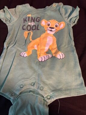 Disney Baby Mint Green Romper with Yellow Snap Accents